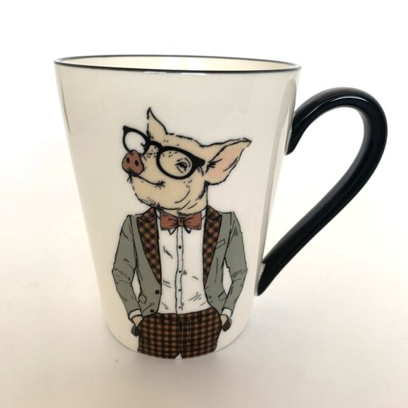 Hipster Pig Coffee Tea Mug Glasses Bow Tie Signature Housewares Inc Stoneware - Picture 5 of 7
